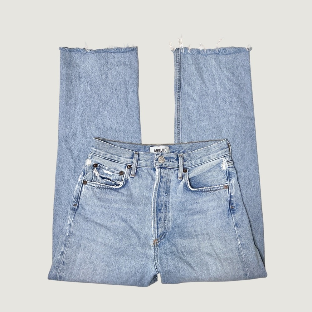 AGOLDE‎ 90s High Rise Straight Leg Crop Light Wash Raw Hem Jeans Size 23 - Picture 9 of 12